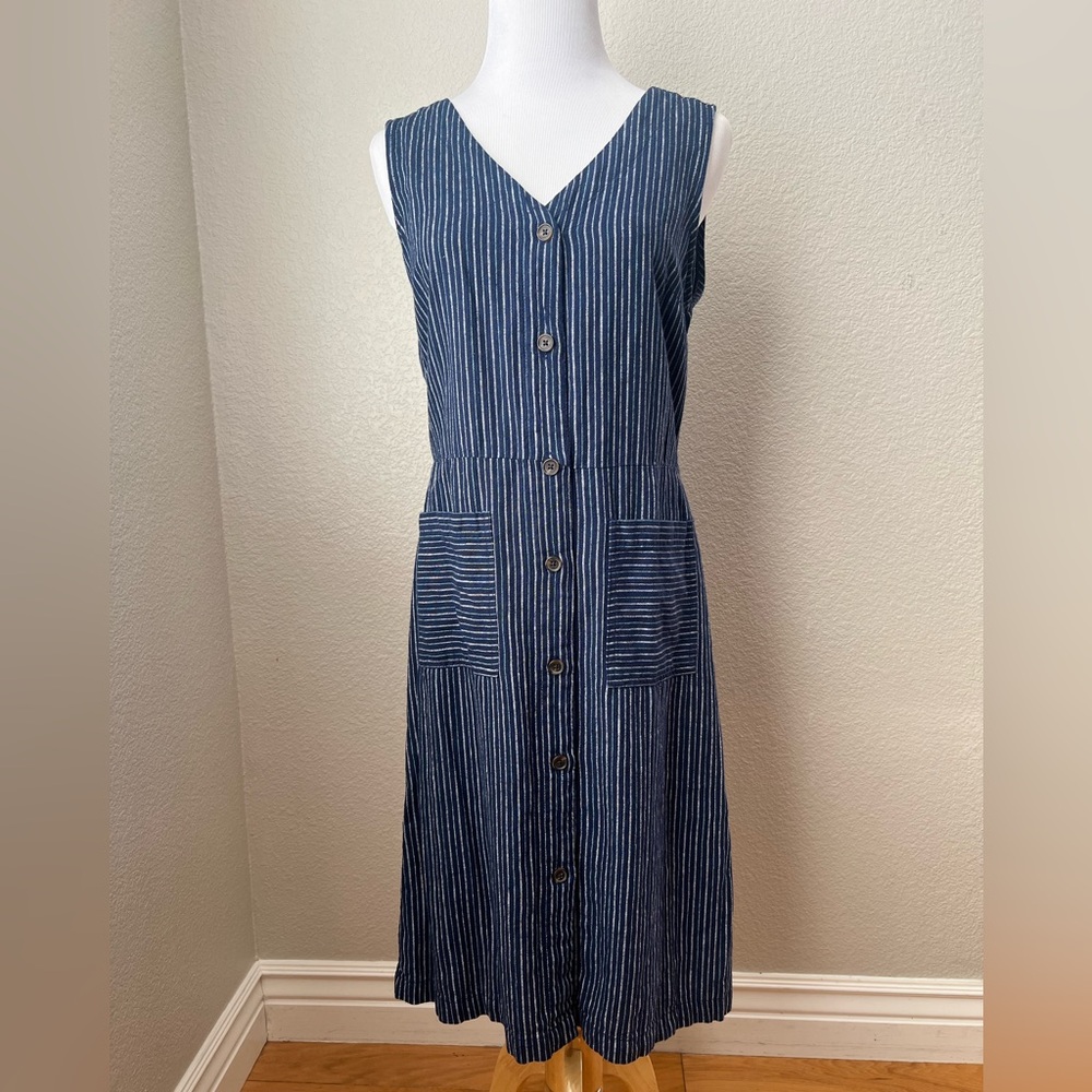 Old Navy Linen Blend Button Front Striped Dress, M